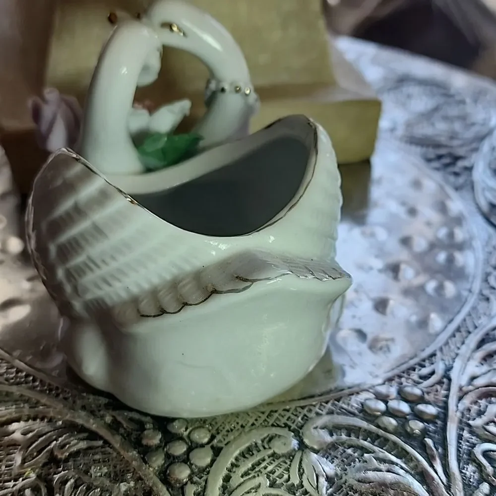 Lovely Vintage Swan Couple Trinket Dish Coquette